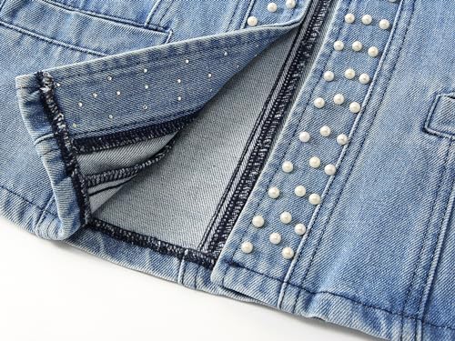 Kedera Women's Pearl Denim Jacket with Pockets