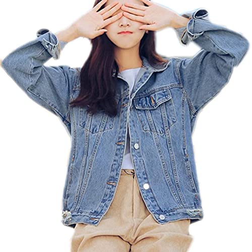 Oversized Distressed Denim Trucker Jacket for Women