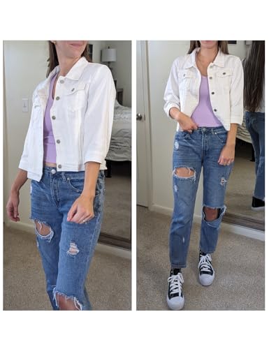 Women's Cropped Denim Jacket with Lapel Buttons