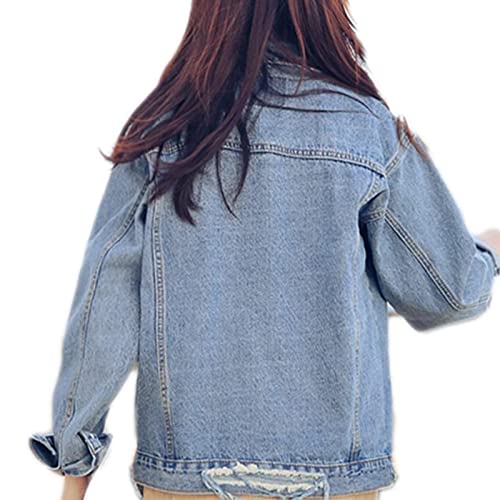 Oversized Distressed Denim Trucker Jacket for Women