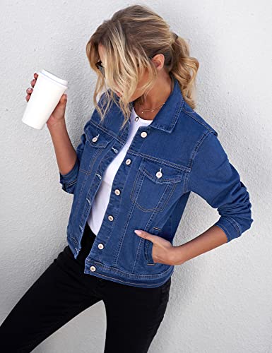 GRAPENT Women's Classic Denim Trucker Jacket - Blue
