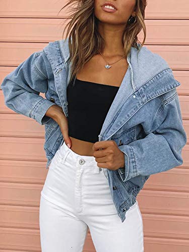 Hooded Denim Bomber Jacket for Women