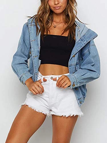 Hooded Denim Bomber Jacket for Women