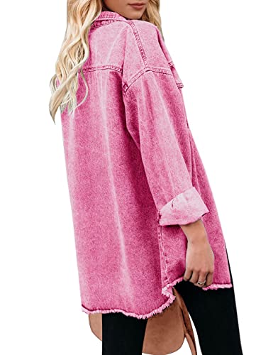 Oversized Pink Denim Jacket with Raw Hem