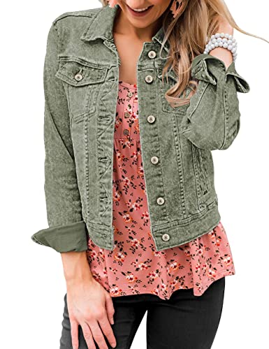Vetinee Women's Green Fitted Denim Jacket