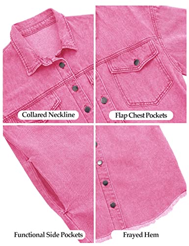 Oversized Pink Denim Jacket with Raw Hem
