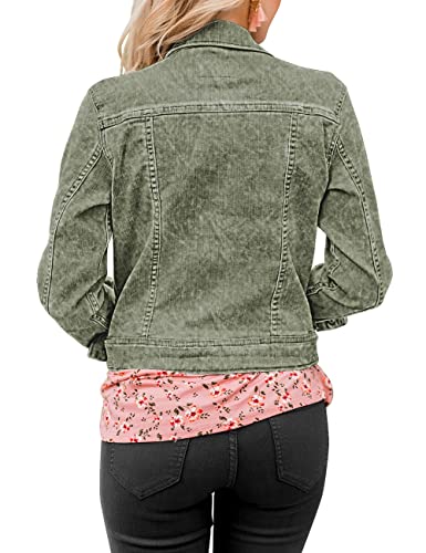 Vetinee Women's Green Fitted Denim Jacket