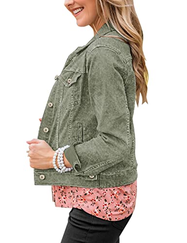 Vetinee Women's Green Fitted Denim Jacket