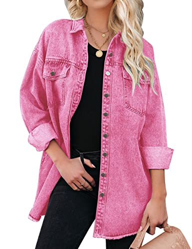 Oversized Pink Denim Jacket with Raw Hem