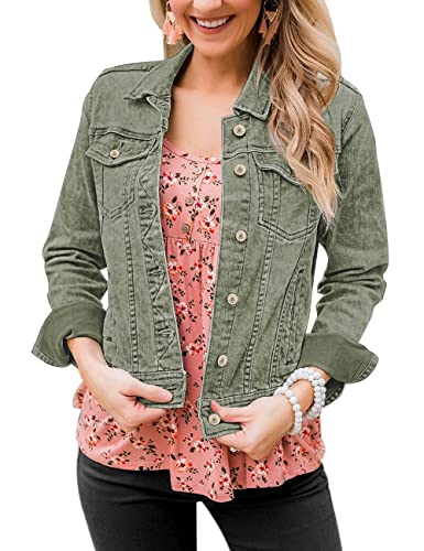 Vetinee Women's Green Fitted Denim Jacket