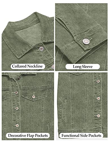 Vetinee Women's Green Fitted Denim Jacket