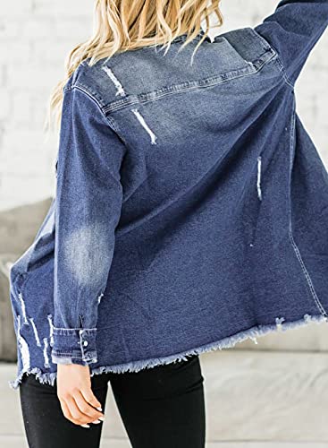 Oversized Frayed Denim Jean Jacket for Women