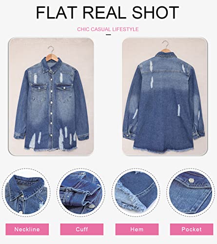 Oversized Frayed Denim Jean Jacket for Women
