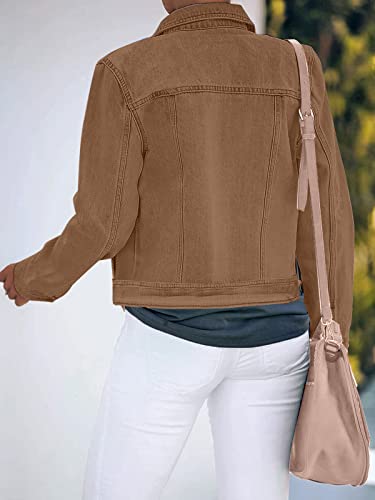 Luvamia Women's Classic Brown Long Sleeve Trucker Jacket