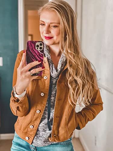 Luvamia Women's Classic Brown Long Sleeve Trucker Jacket