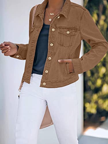 Luvamia Women's Classic Brown Long Sleeve Trucker Jacket