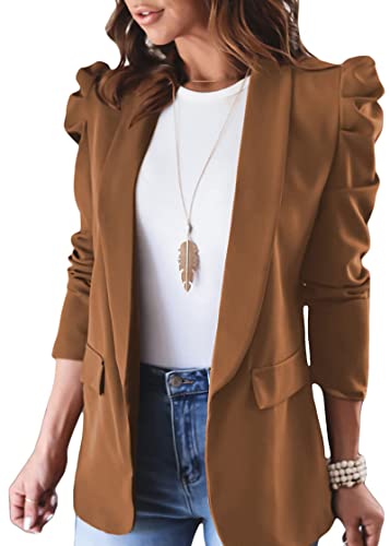 KIRUNDO Women's Puff Sleeve Casual Blazer Jacket