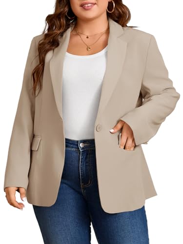 Cicy Bell Plus Size Casual Blazer Jacket - Khaki