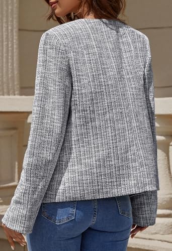 MEROKEETY Women's Fall Tweed Blazer Jacket - Black