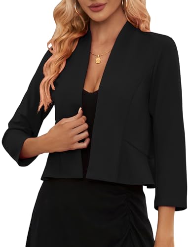Wealywa Women's Ruffle Blazer Jacket - Black