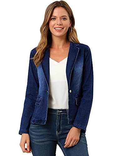 Allegra K Women's Denim Blazer with Notched Lapel