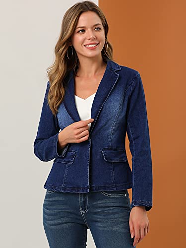 Allegra K Women's Denim Blazer with Notched Lapel