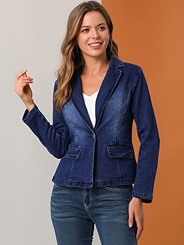 Allegra K Women's Denim Blazer with Notched Lapel