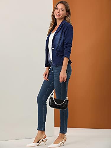 Allegra K Women's Denim Blazer with Notched Lapel