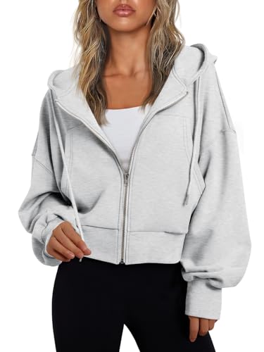 Trendy Grey Hoodies for Women - Cropped Zip Up