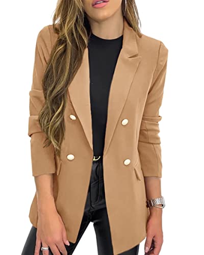 Womens Casual Long Sleeve Khaki Blazer Jacket