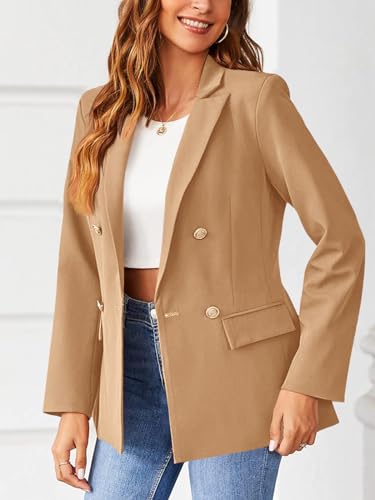Womens Casual Long Sleeve Khaki Blazer Jacket