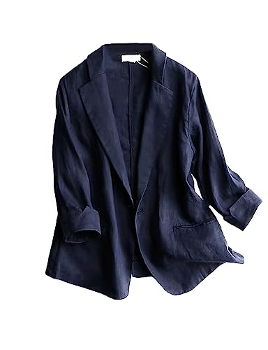 Navy Blue Linen Blazer Jacket for Women