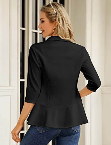 KOJOOIN Women's Ruffle Blazer Cardigan Jacket - Black