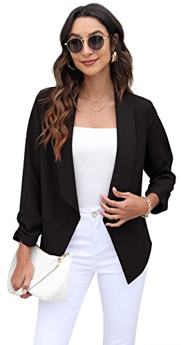 GRECERELLE Women's Cropped Blazer Jacket - Black