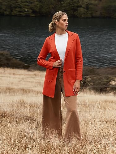 MEROKEETY Women's Casual Knit Blazer Jacket - Orange