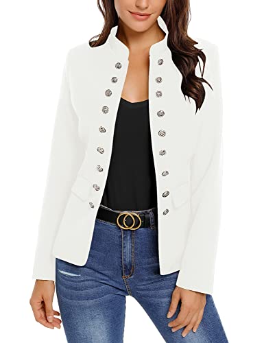 Luvamia Women's Solid Button Blazer - Medium White