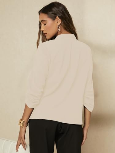 Khaki 3/4 Sleeve Shawl Collar Blazer for Women