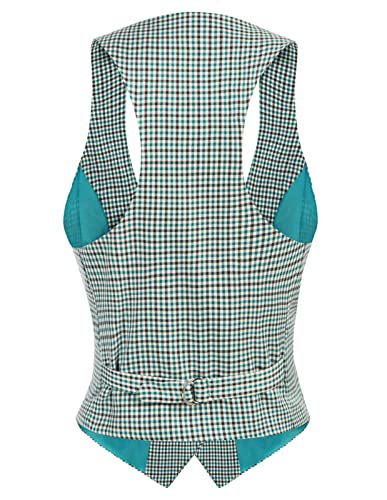 Vintage Teal Plaid Vest Blazer for Women