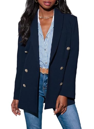 Dokotoo Women's Navy Blue Double Breasted Blazer