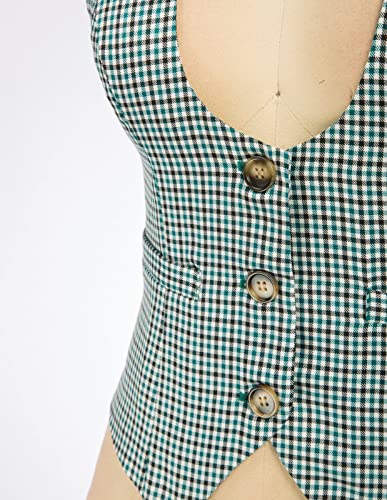 Vintage Teal Plaid Vest Blazer for Women