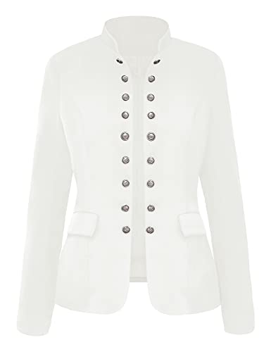 Luvamia Women's Solid Button Blazer - Medium White