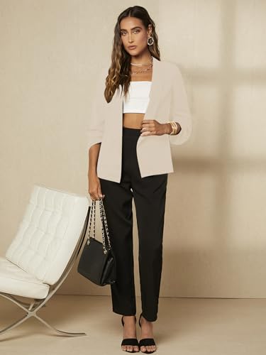 Khaki 3/4 Sleeve Shawl Collar Blazer for Women