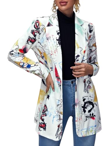 Floerns Women's Colorful Graphic Blazer Jacket