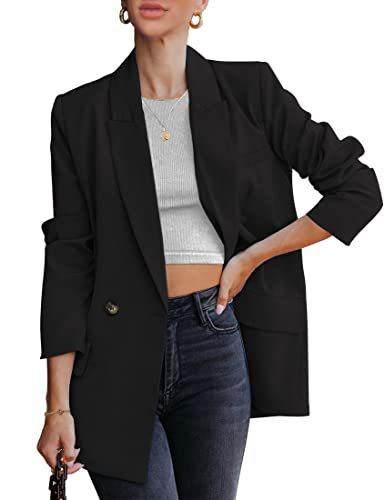 Luvamia Women's Black Oversized Lapel Blazer