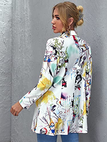Floerns Women's Colorful Graphic Blazer Jacket