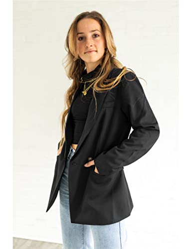 Luvamia Women's Black Oversized Lapel Blazer