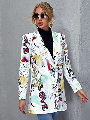 Floerns Women's Colorful Graphic Blazer Jacket