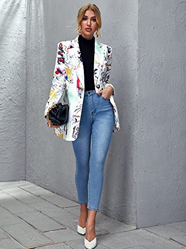 Floerns Women's Colorful Graphic Blazer Jacket
