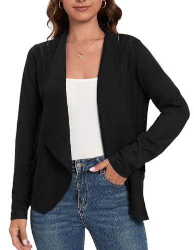 Women's Black Lapel Open Front Blazer Cardigan