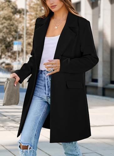Prettygarden Women's Fall Long Blazer Jacket - Black